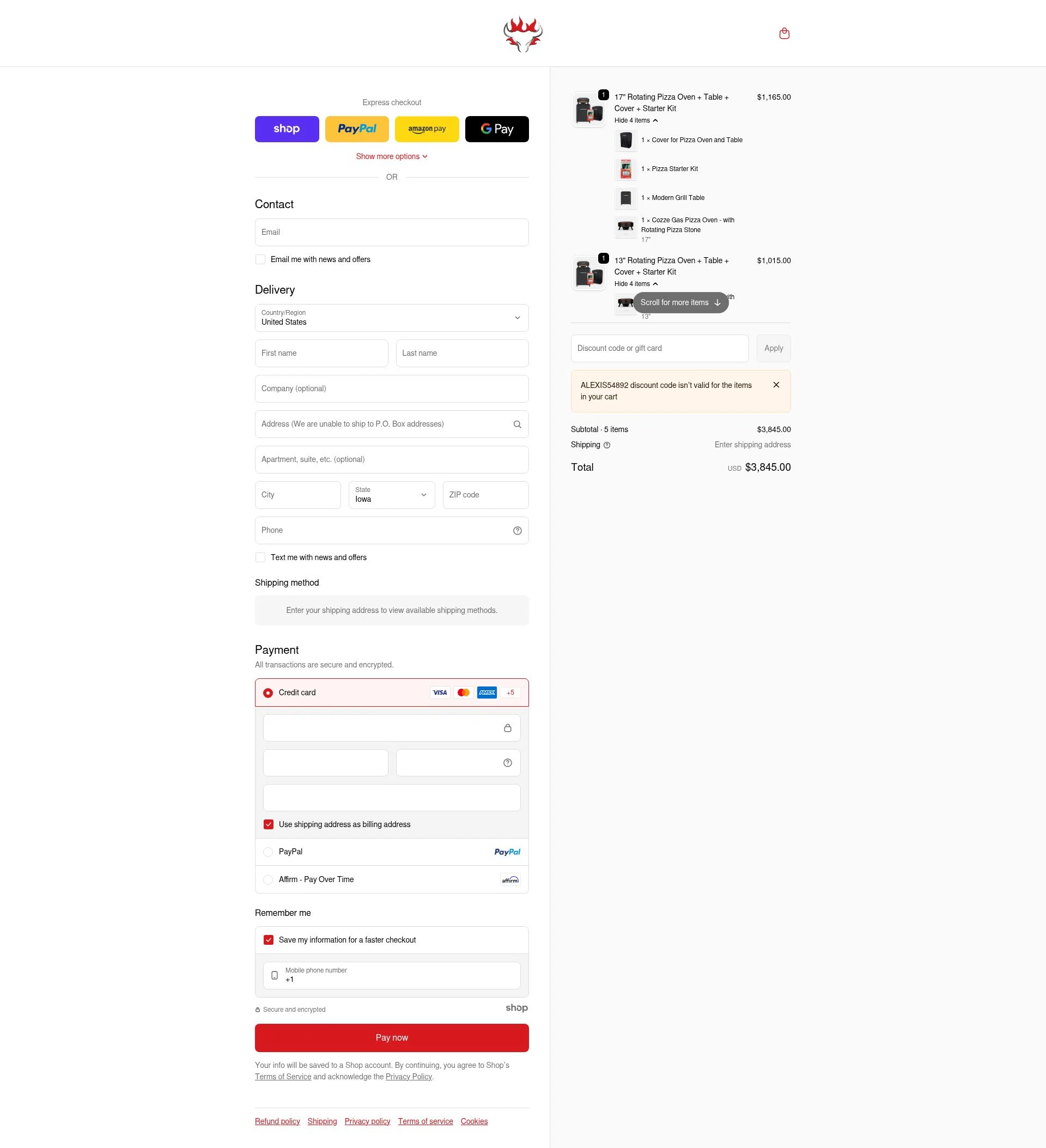 Schwank Grills checkout page showing Schwank Grills discount code box | Screenshot taken by SimplyCodes community member on Jan 10, 2026