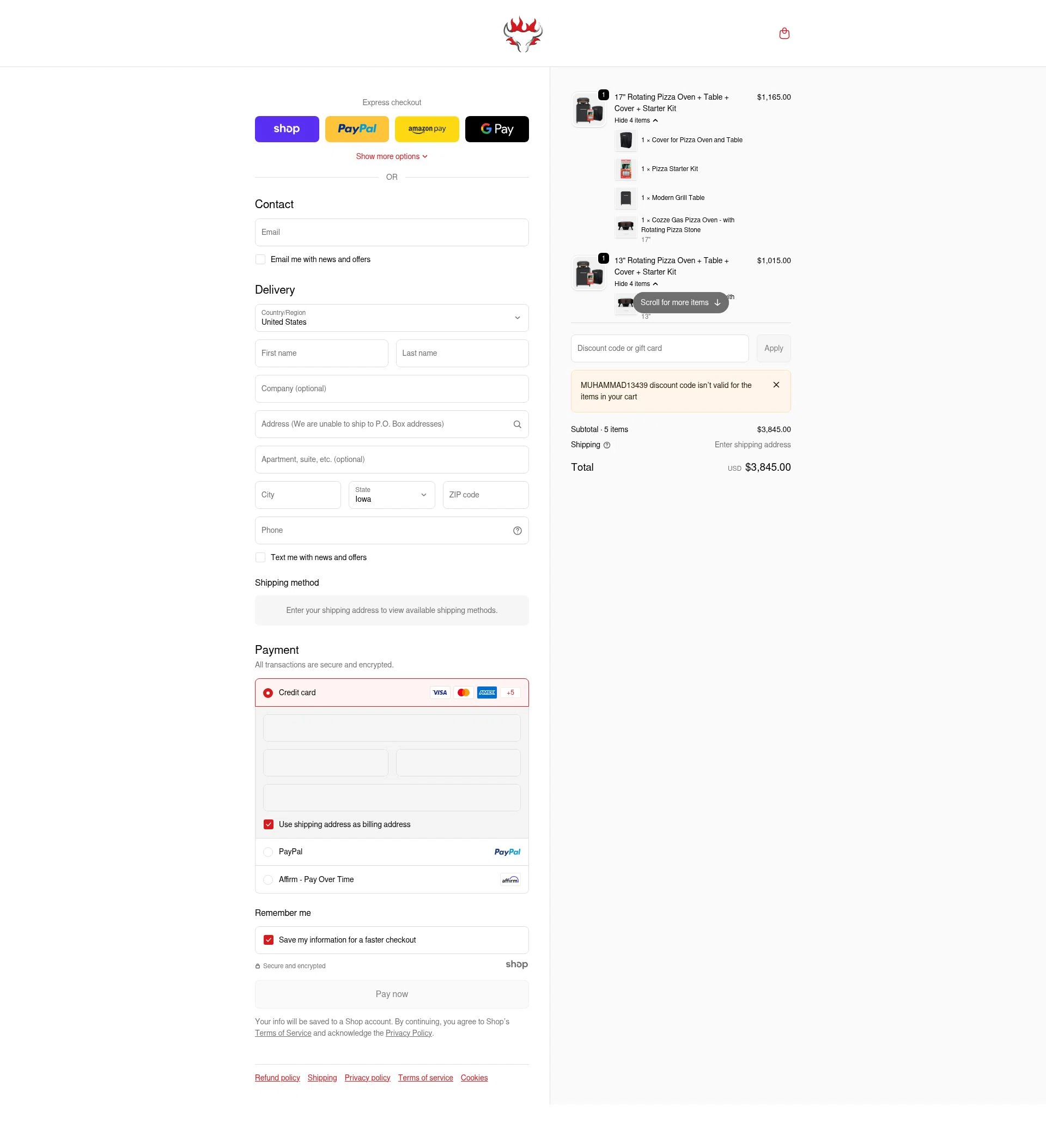 Schwank Grills checkout page showing Schwank Grills discount code box | Screenshot taken by SimplyCodes community member on Jan 10, 2026