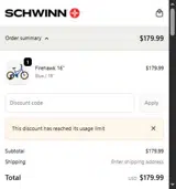 Schwinn Bikes coupon verification screenshot
