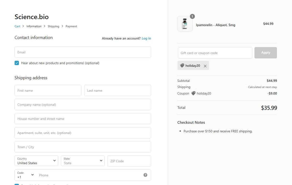 Science.bio checkout page showing Science.bio coupon code box | Screenshot taken by SimplyCodes community member on Jan 9, 2026