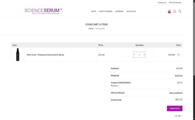 Science Serum checkout page showing Science Serum coupon code box | Screenshot taken by SimplyCodes community member on Sep 9, 2025