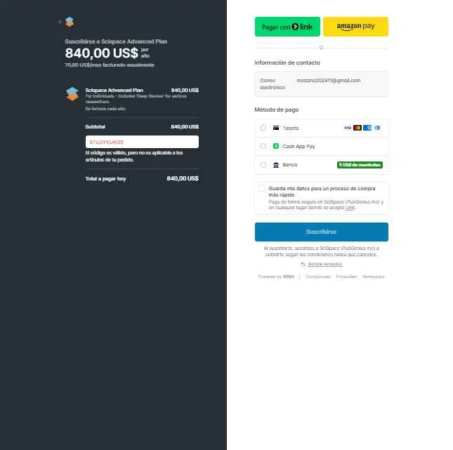 SciSpace checkout page showing SciSpace promo code box | Screenshot taken by SimplyCodes community member on Feb 2, 2026