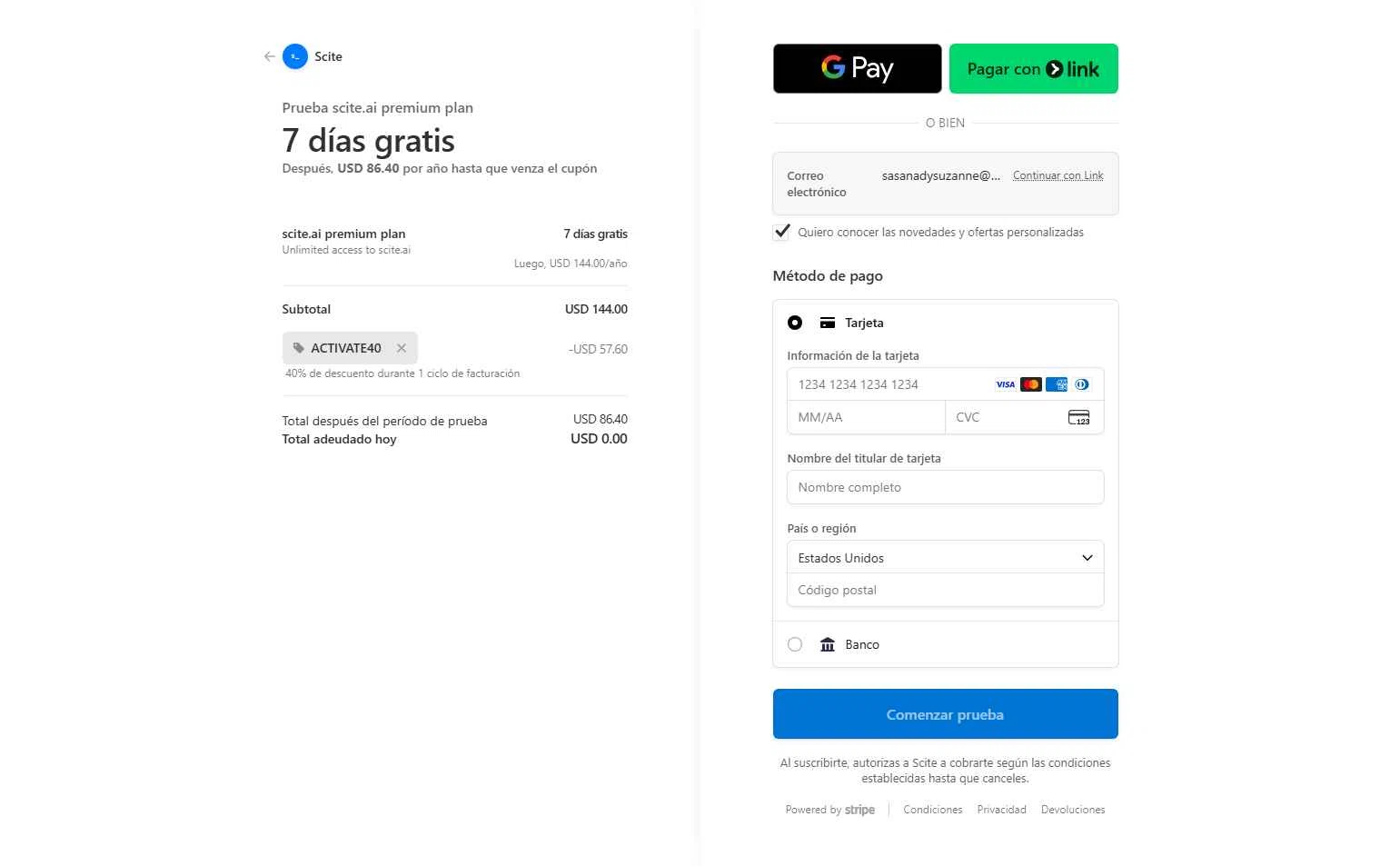Scite checkout page showing Scite promo code box | Screenshot taken by SimplyCodes community member on Dec 17, 2025