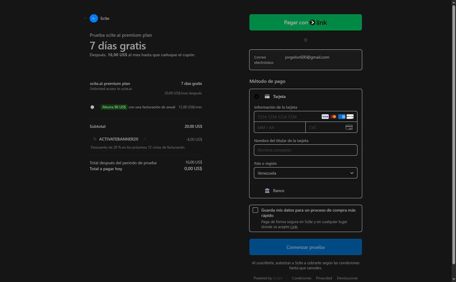 Scite checkout page showing Scite promo code box | Screenshot taken by SimplyCodes community member on Dec 17, 2025