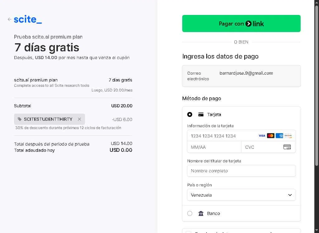 Scite checkout page showing Scite promo code box | Screenshot taken by SimplyCodes community member on Feb 5, 2026