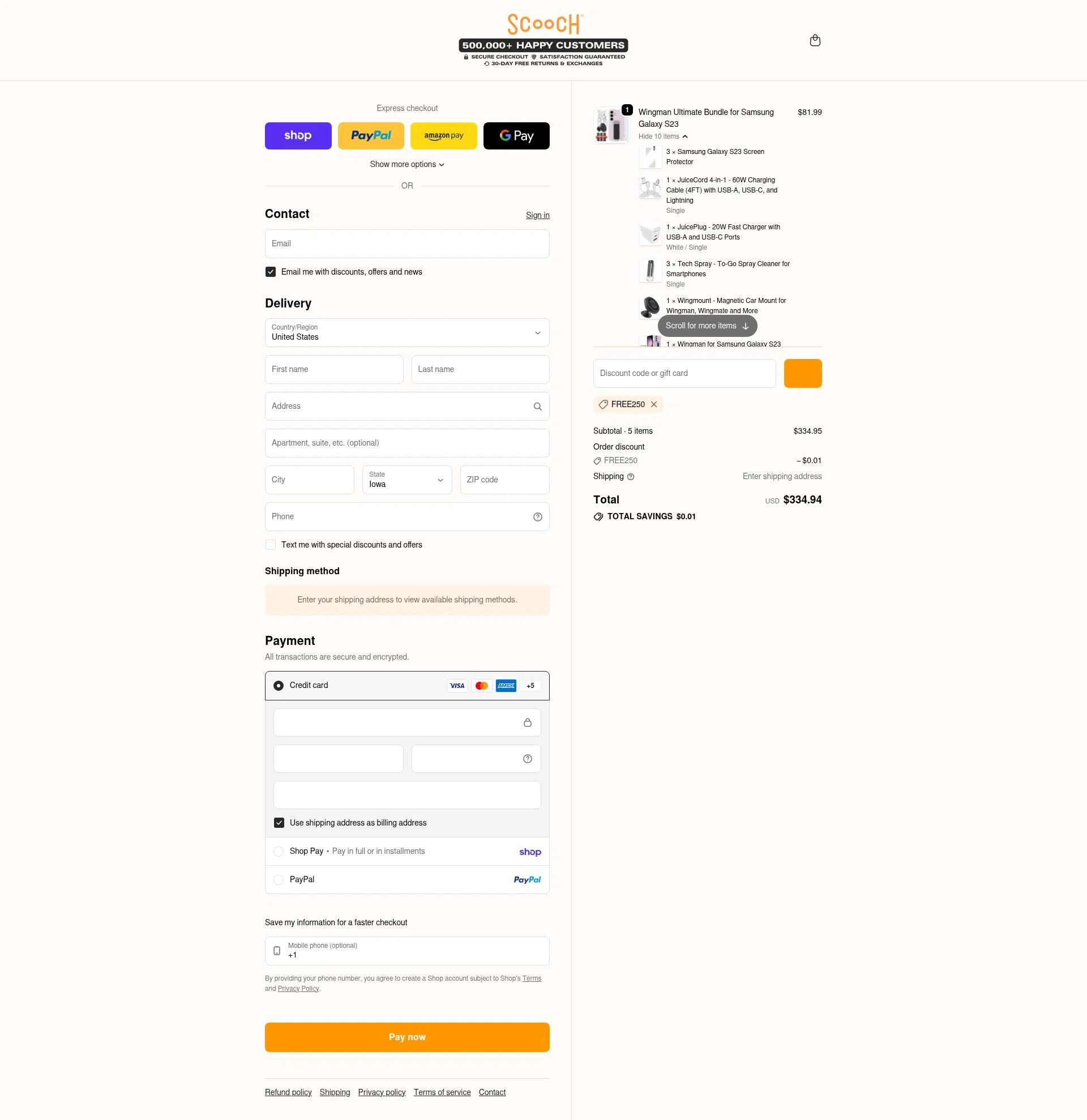 Scooch checkout page showing Scooch discount code box | Screenshot taken by SimplyCodes community member on Feb 8, 2026