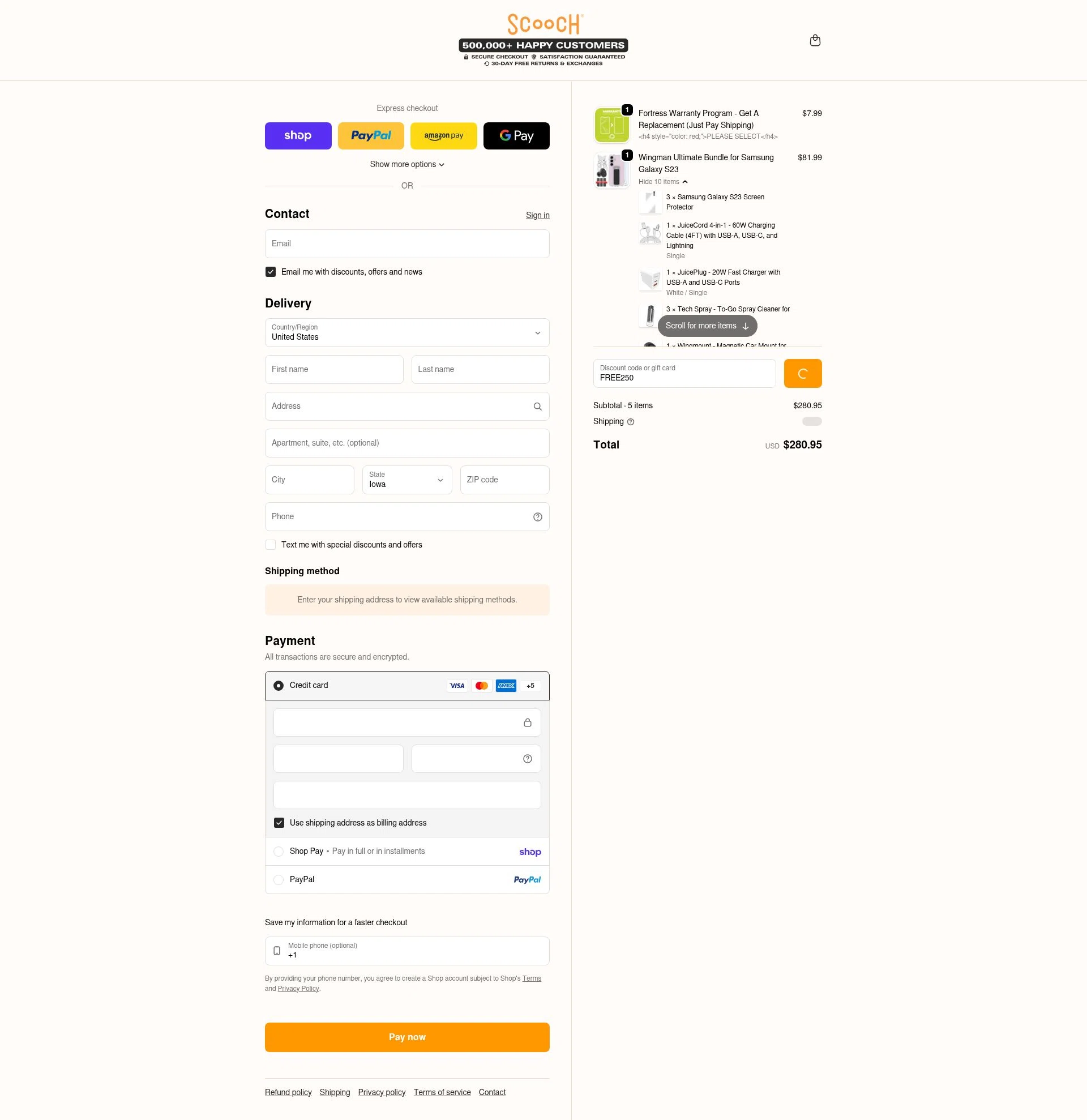 Scooch checkout page showing Scooch discount code box | Screenshot taken by SimplyCodes community member on Feb 12, 2026