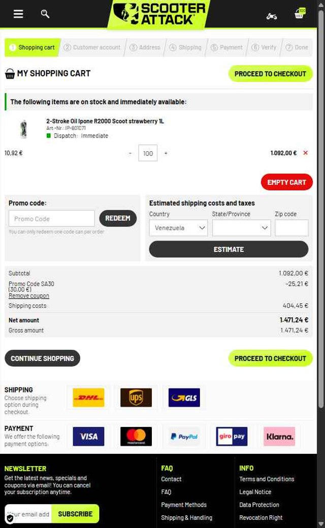 Scooter-Attack checkout page showing Scooter-Attack promo code box | Screenshot taken by SimplyCodes community member on Jun 21, 2025
