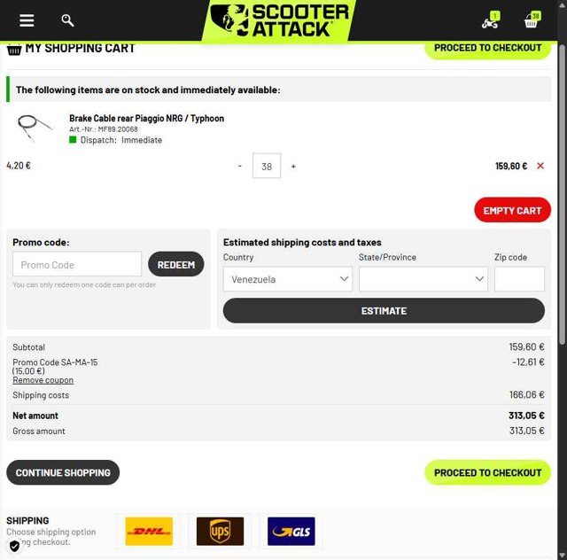 Scooter-Attack checkout page showing Scooter-Attack promo code box | Screenshot taken by SimplyCodes community member on Aug 21, 2025