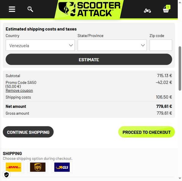 Scooter-Attack checkout page showing Scooter-Attack promo code box | Screenshot taken by SimplyCodes community member on May 30, 2025