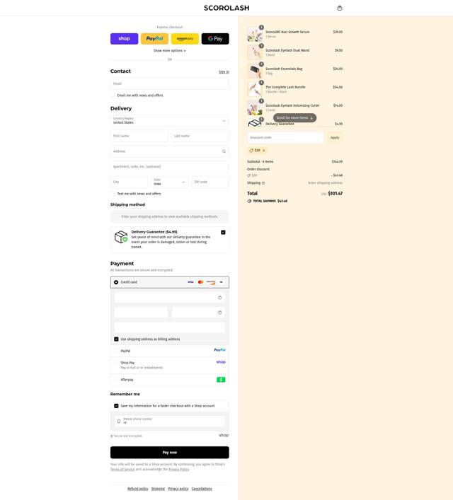Scorolash checkout page showing Scorolash discount code box | Screenshot taken by SimplyCodes community member on Sep 14, 2025