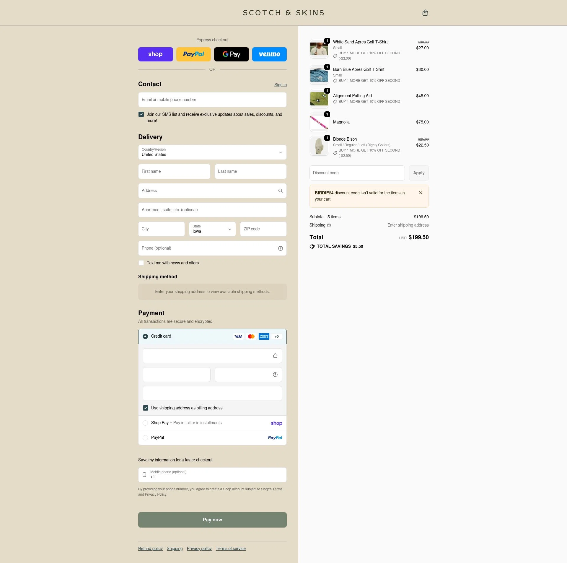 Scotch & Skins checkout page showing Scotch & Skins promo code box | Screenshot taken by SimplyCodes community member on Feb 11, 2026