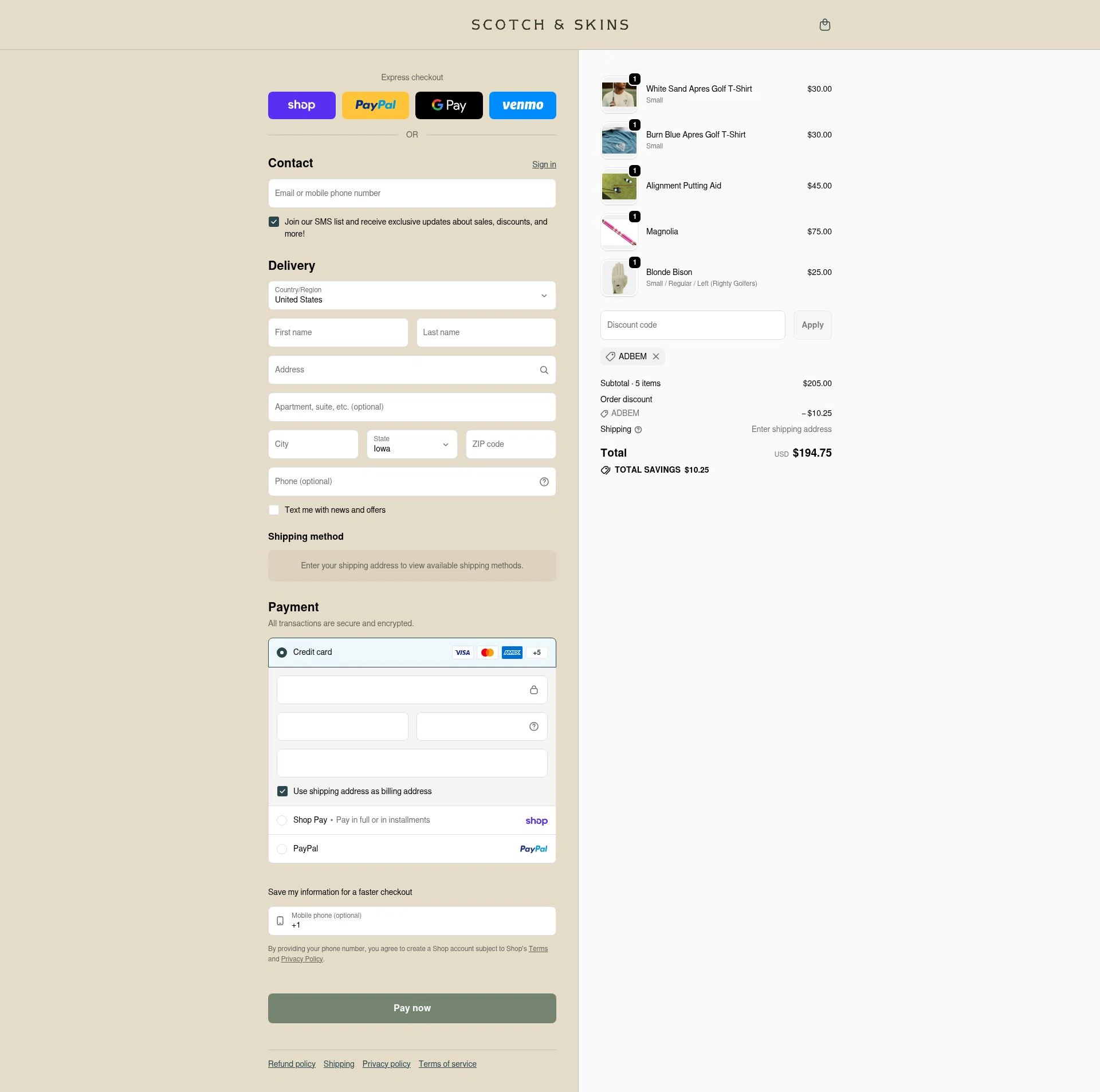 Scotch & Skins checkout page showing Scotch & Skins promo code box | Screenshot taken by SimplyCodes community member on Feb 6, 2026
