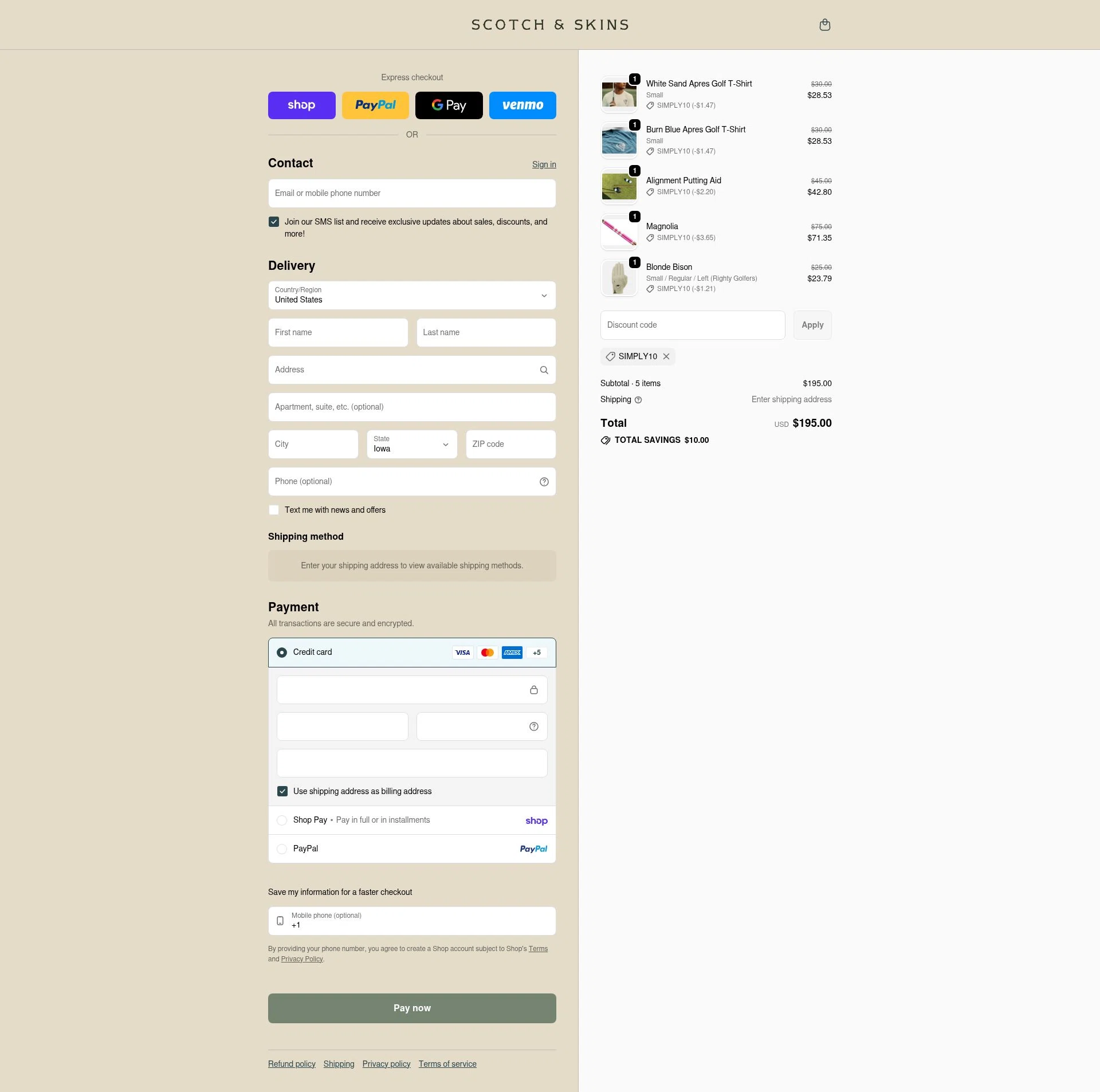 Scotch & Skins checkout page showing Scotch & Skins promo code box | Screenshot taken by SimplyCodes community member on Feb 6, 2026