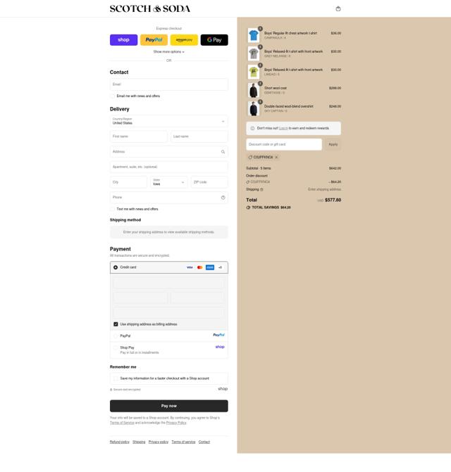 Scotch & Soda checkout page showing Scotch & Soda promo code box | Screenshot taken by SimplyCodes community member on Sep 12, 2025