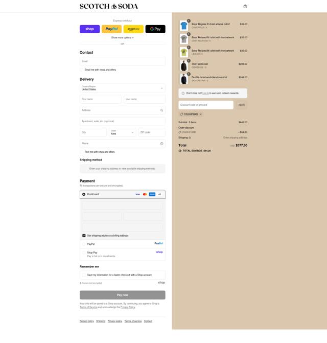 Scotch & Soda checkout page showing Scotch & Soda promo code box | Screenshot taken by SimplyCodes community member on Sep 12, 2025