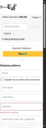 THISTLE coupon verification screenshot