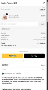 Scotts Flowers NYC coupon verification screenshot