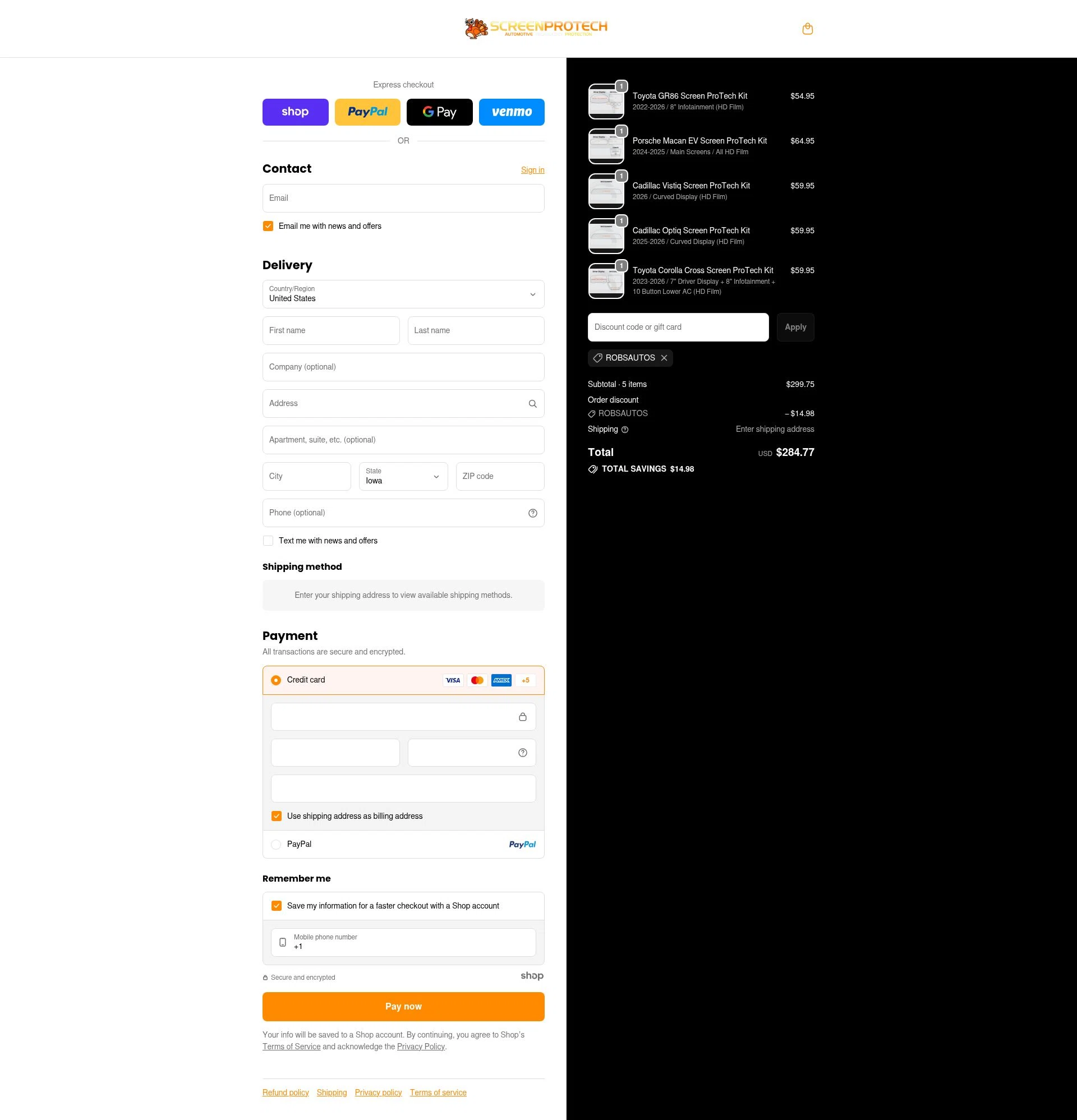 Screen ProTech checkout page showing Screen ProTech discount code box | Screenshot taken by SimplyCodes community member on Nov 20, 2025