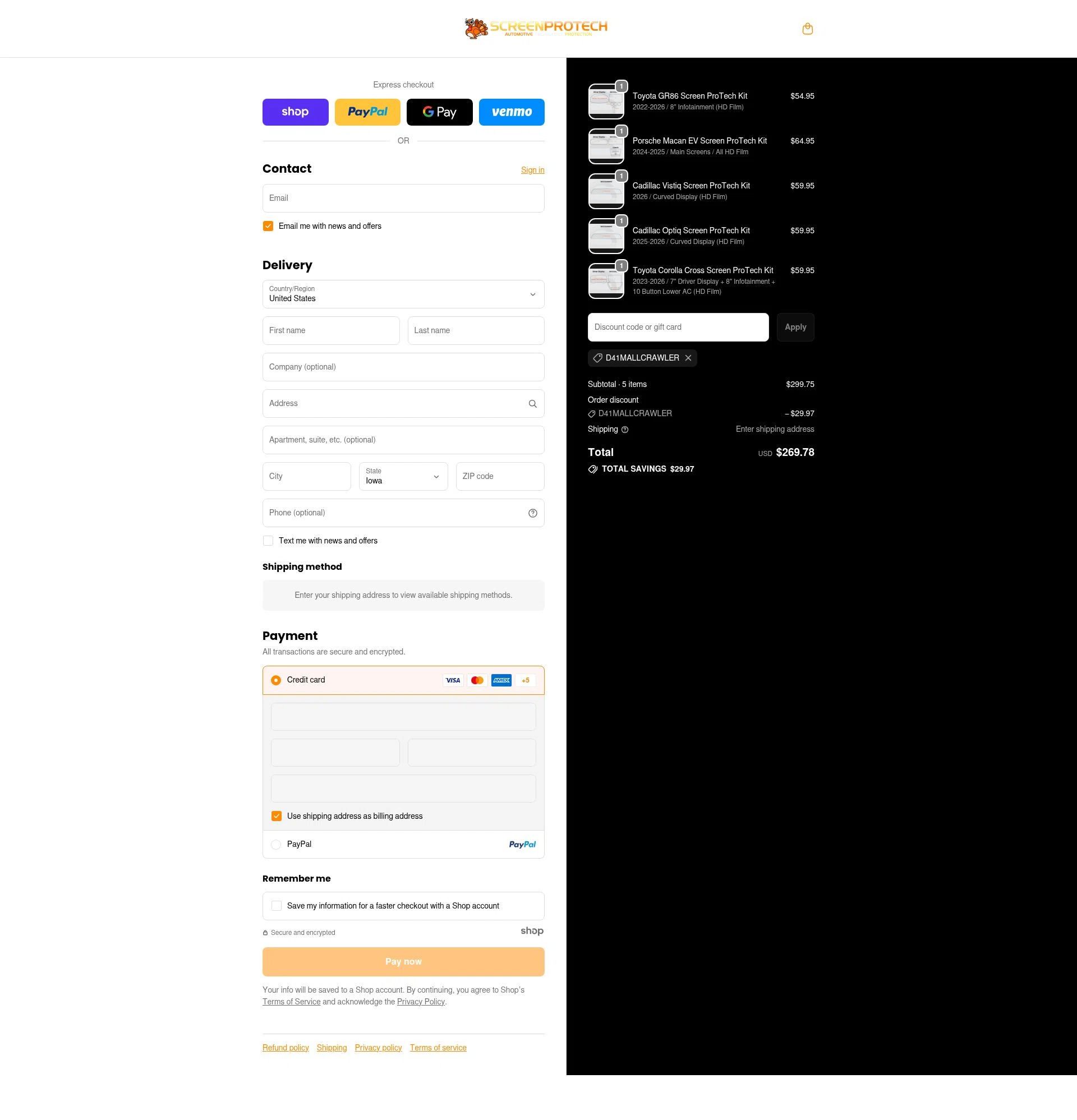 Screen ProTech checkout page showing Screen ProTech discount code box | Screenshot taken by SimplyCodes community member on Nov 20, 2025