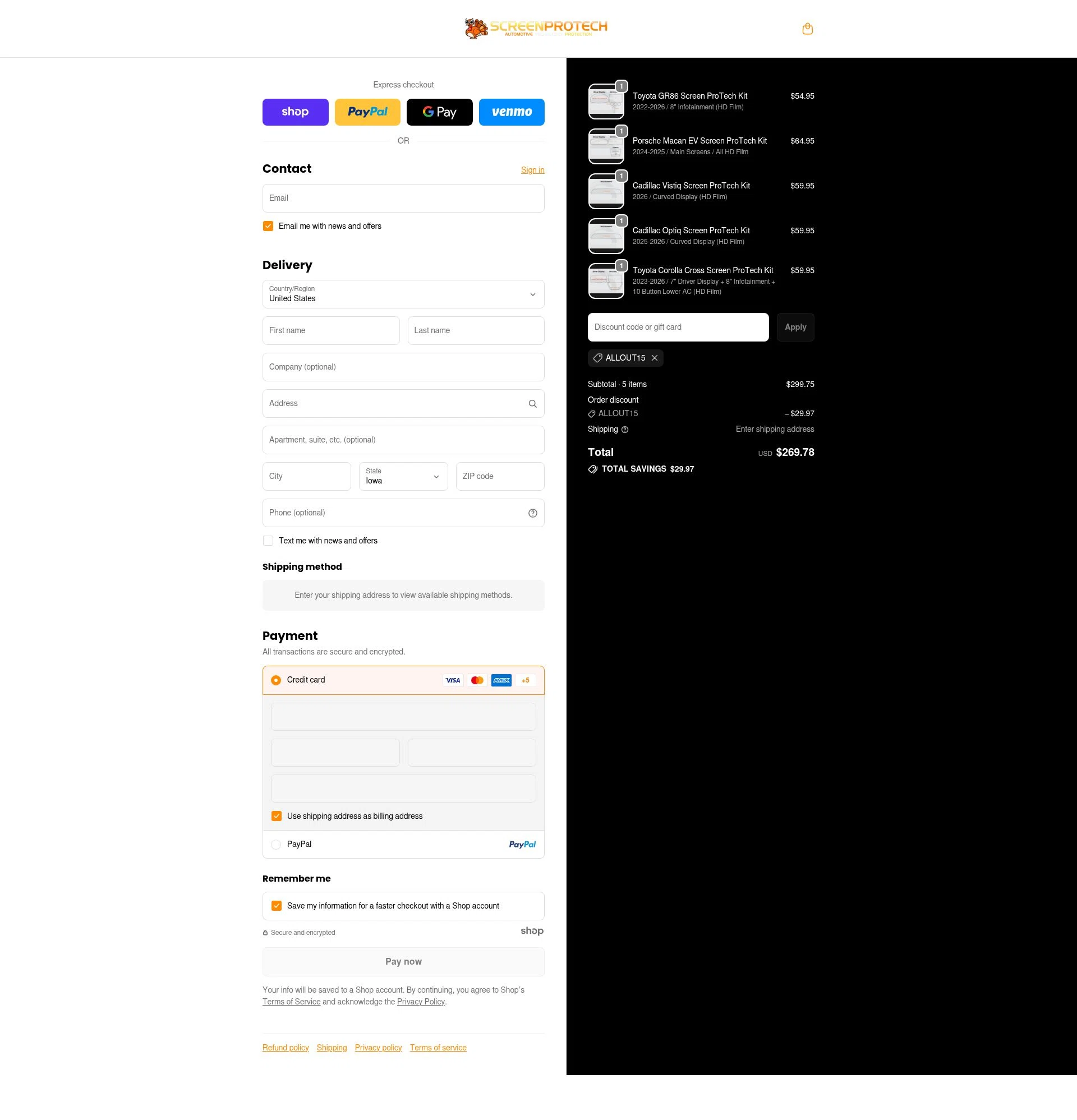 Screen ProTech checkout page showing Screen ProTech discount code box | Screenshot taken by SimplyCodes community member on Nov 20, 2025