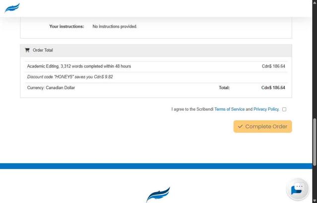 Scribendi checkout page showing Scribendi discount code box | Screenshot taken by SimplyCodes community member on Aug 6, 2025