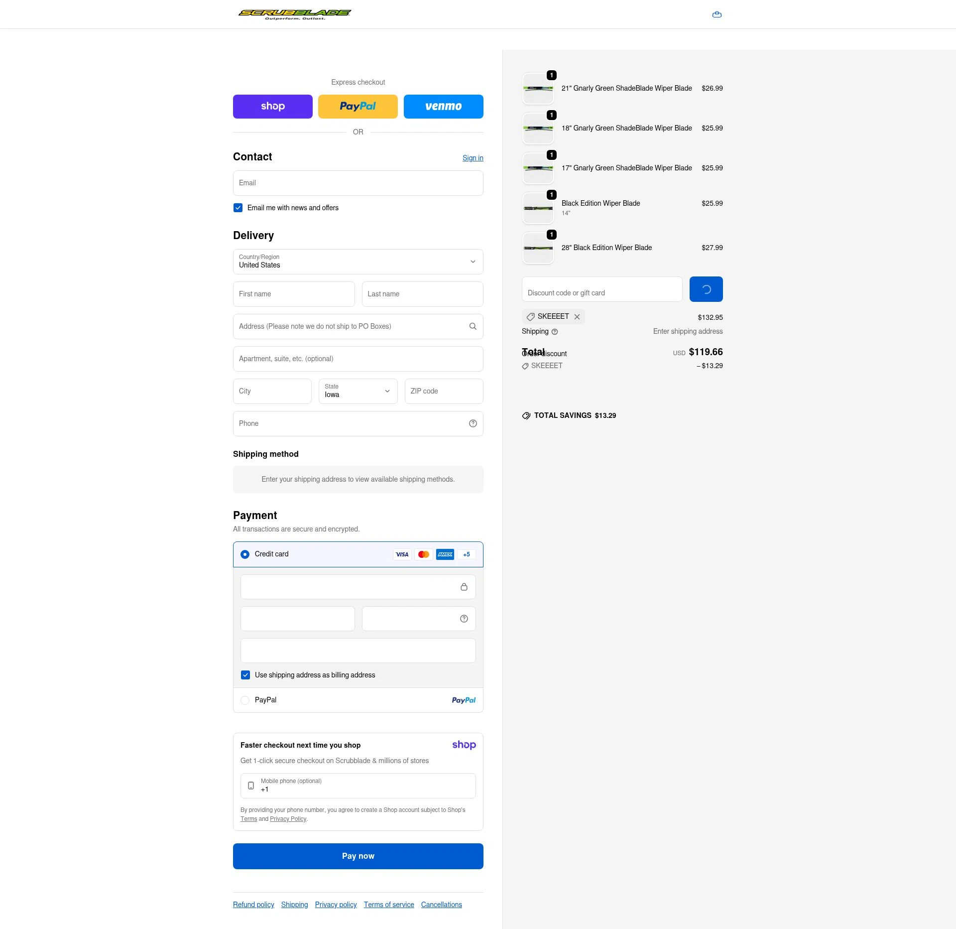 Scrubblade checkout page showing Scrubblade discount code box | Screenshot taken by SimplyCodes community member on Jan 8, 2026