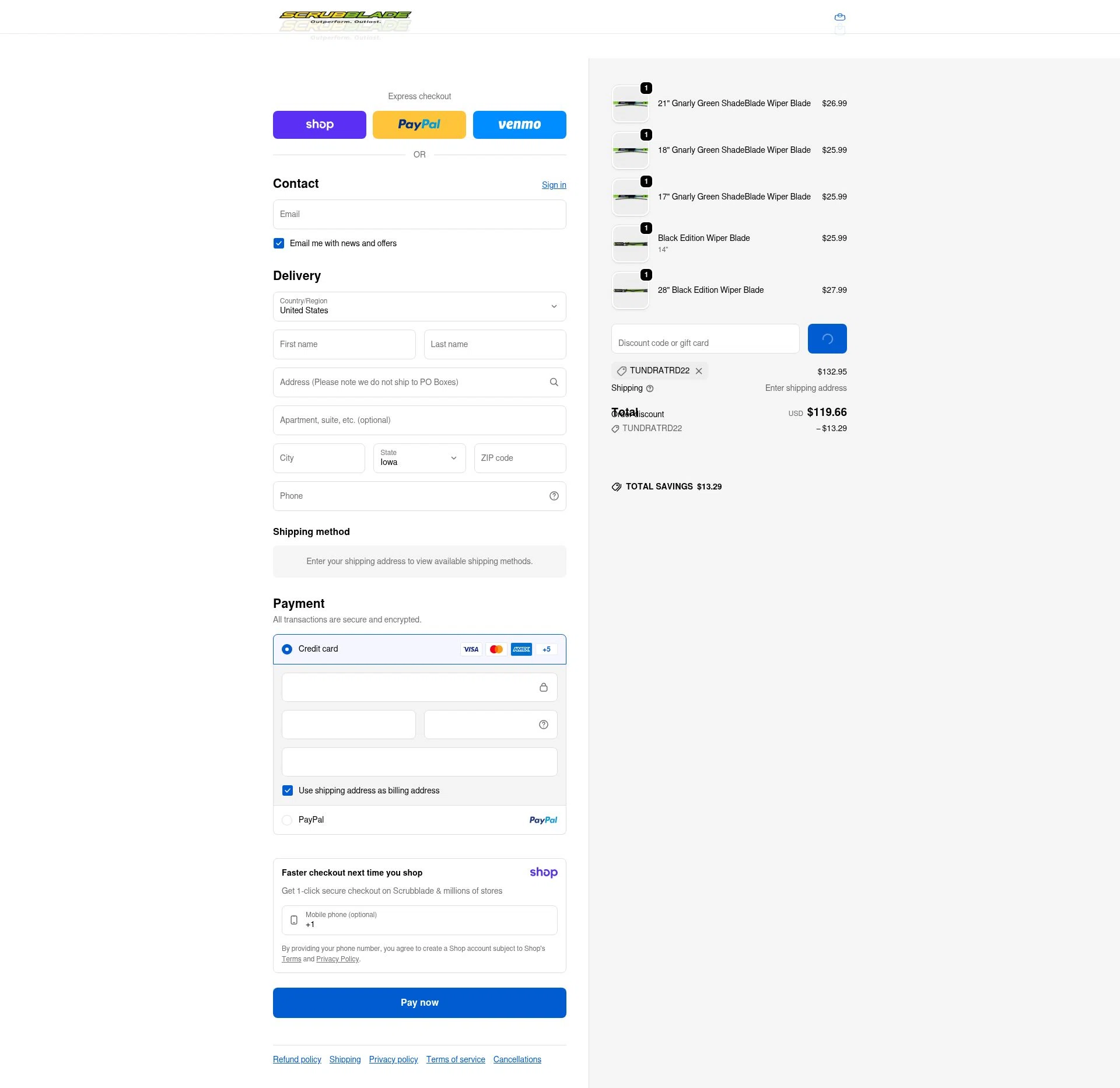 Scrubblade checkout page showing Scrubblade discount code box | Screenshot taken by SimplyCodes community member on Jan 8, 2026