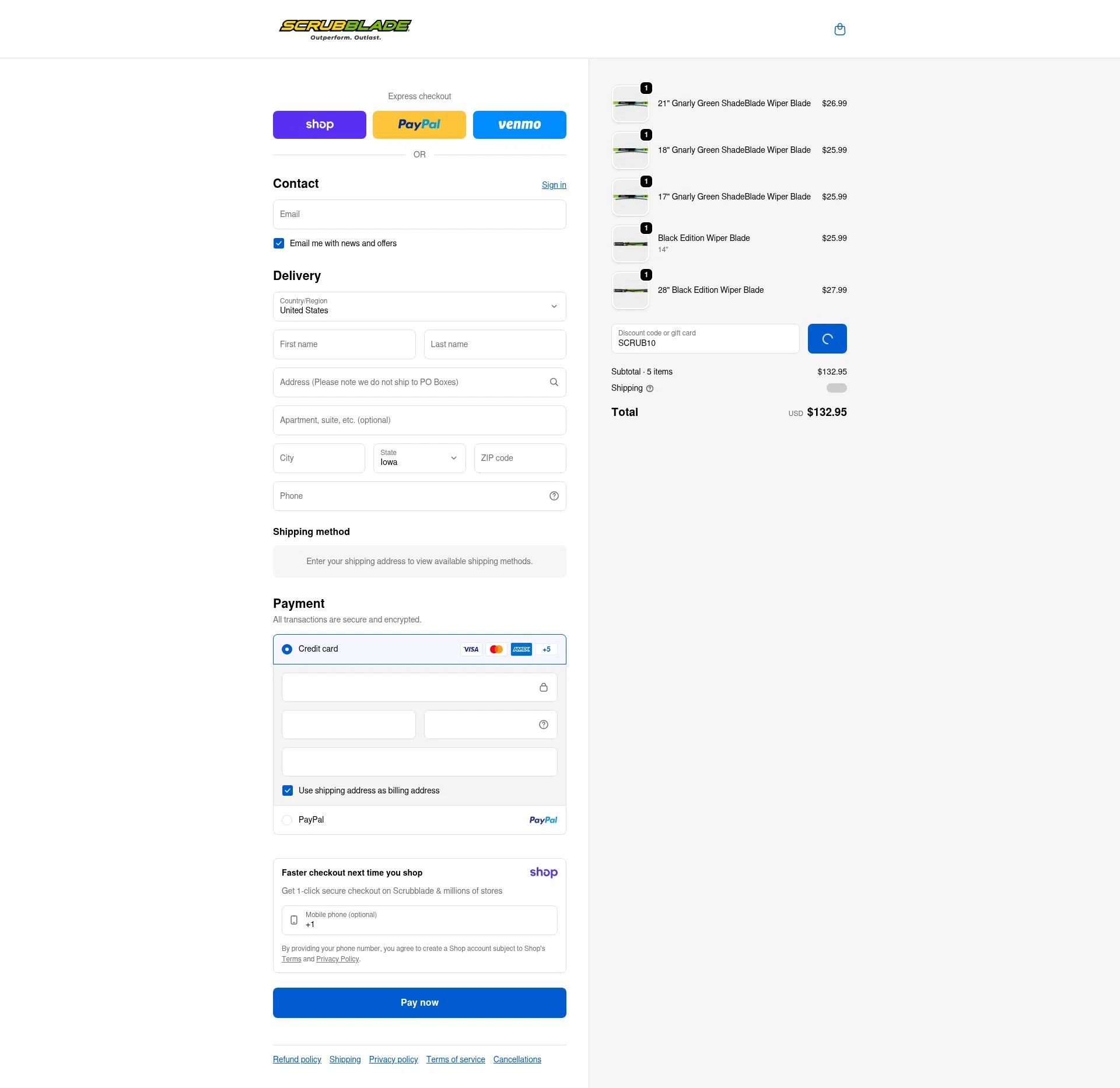 Scrubblade checkout page showing Scrubblade discount code box | Screenshot taken by SimplyCodes community member on Jan 8, 2026