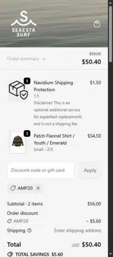 AMP20 coupon verification screenshot
