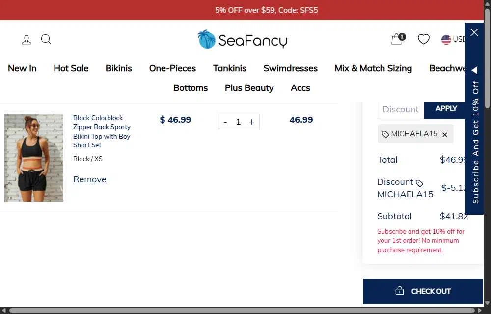 SeaFancy checkout page showing SeaFancy discount code box | Screenshot taken by SimplyCodes community member on Feb 15, 2026