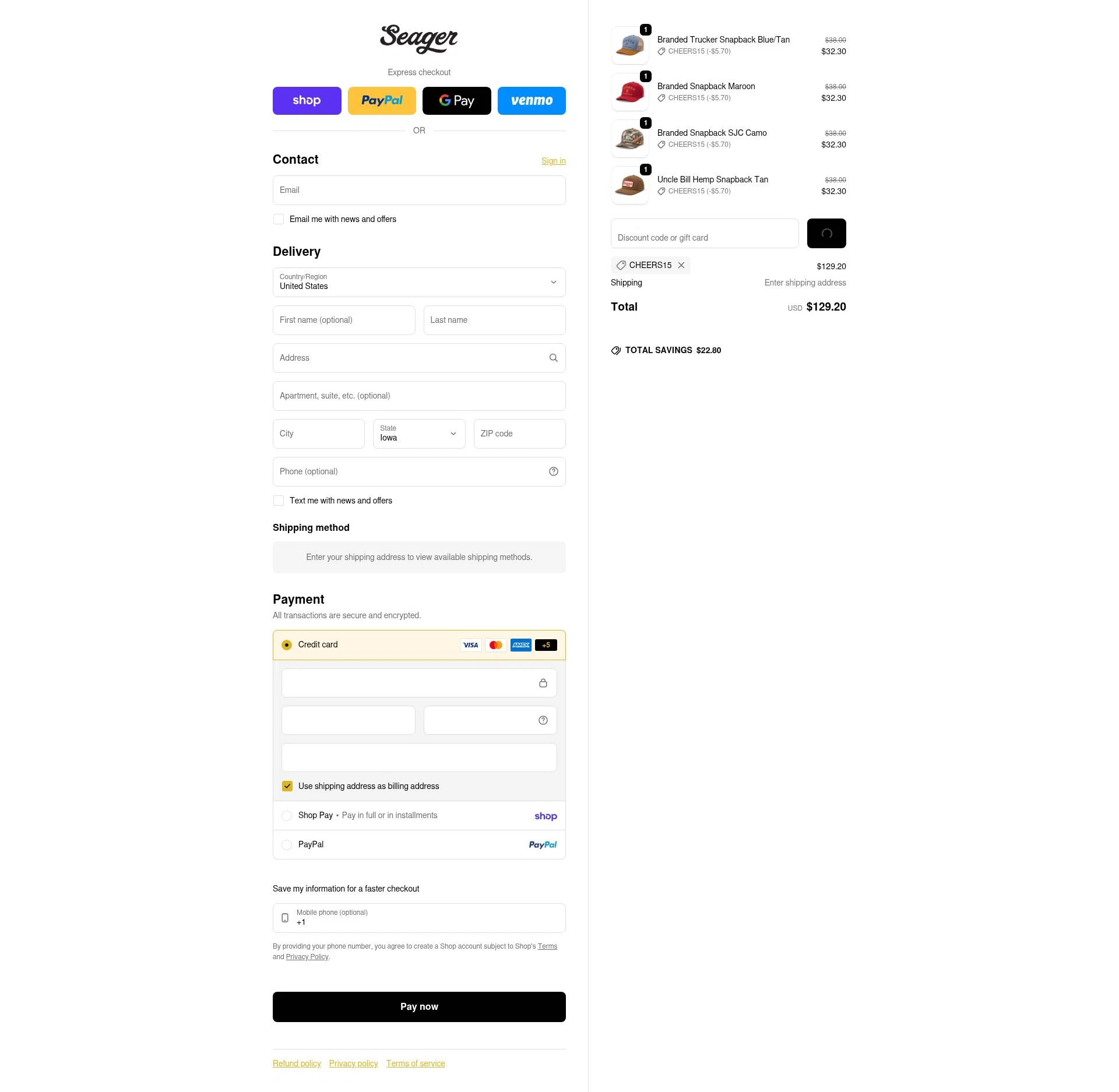 Seager checkout page showing Seager discount code box | Screenshot taken by SimplyCodes community member on Feb 4, 2026