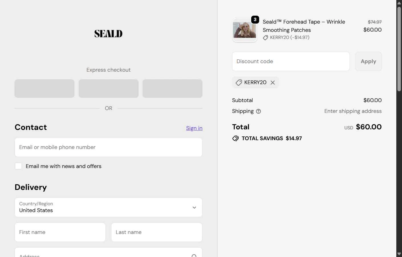 Seald Wellness checkout page showing Seald Wellness promo code box | Screenshot taken by SimplyCodes community member on Dec 19, 2025