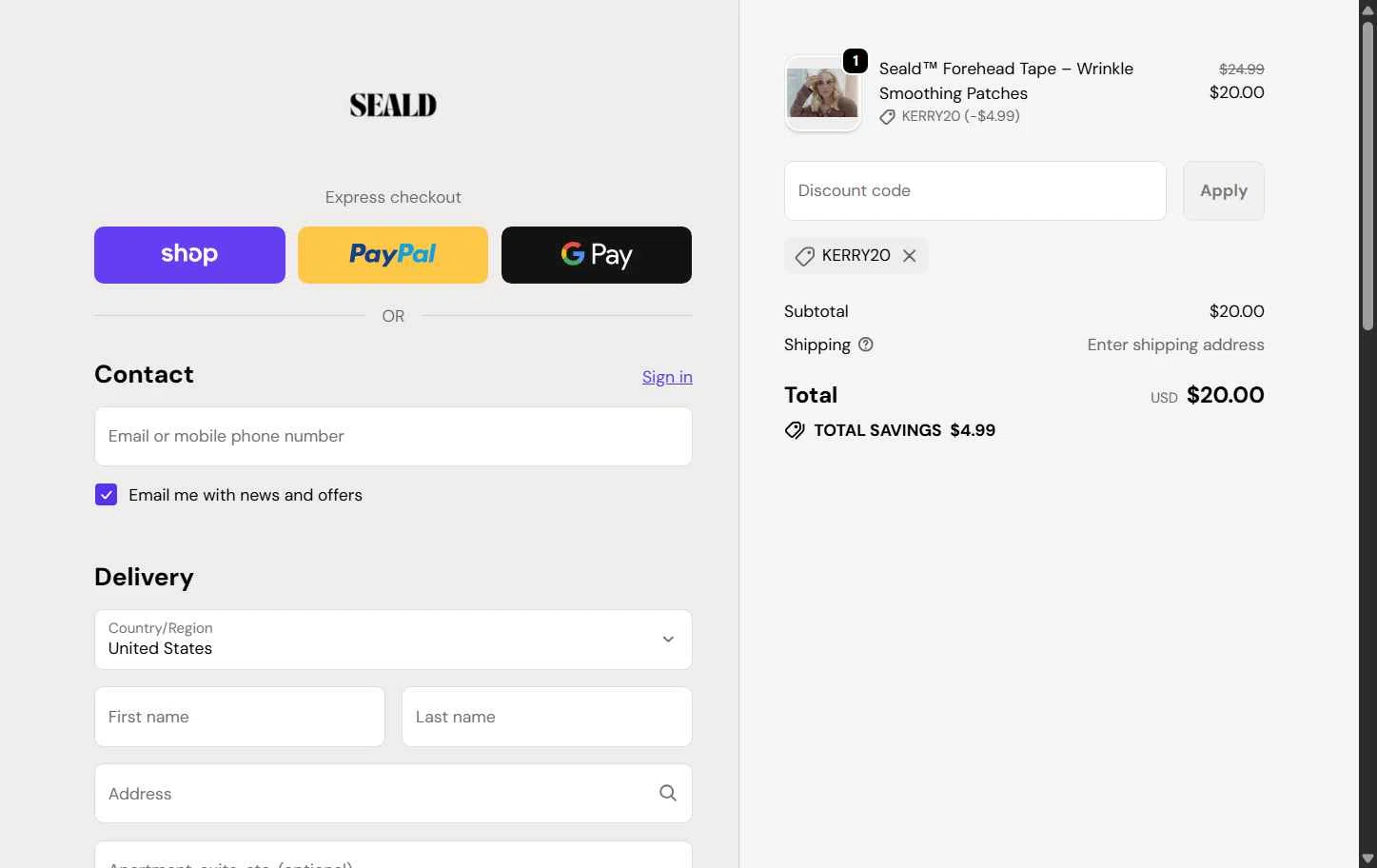 Seald Wellness checkout page showing Seald Wellness promo code box | Screenshot taken by SimplyCodes community member on Nov 20, 2025