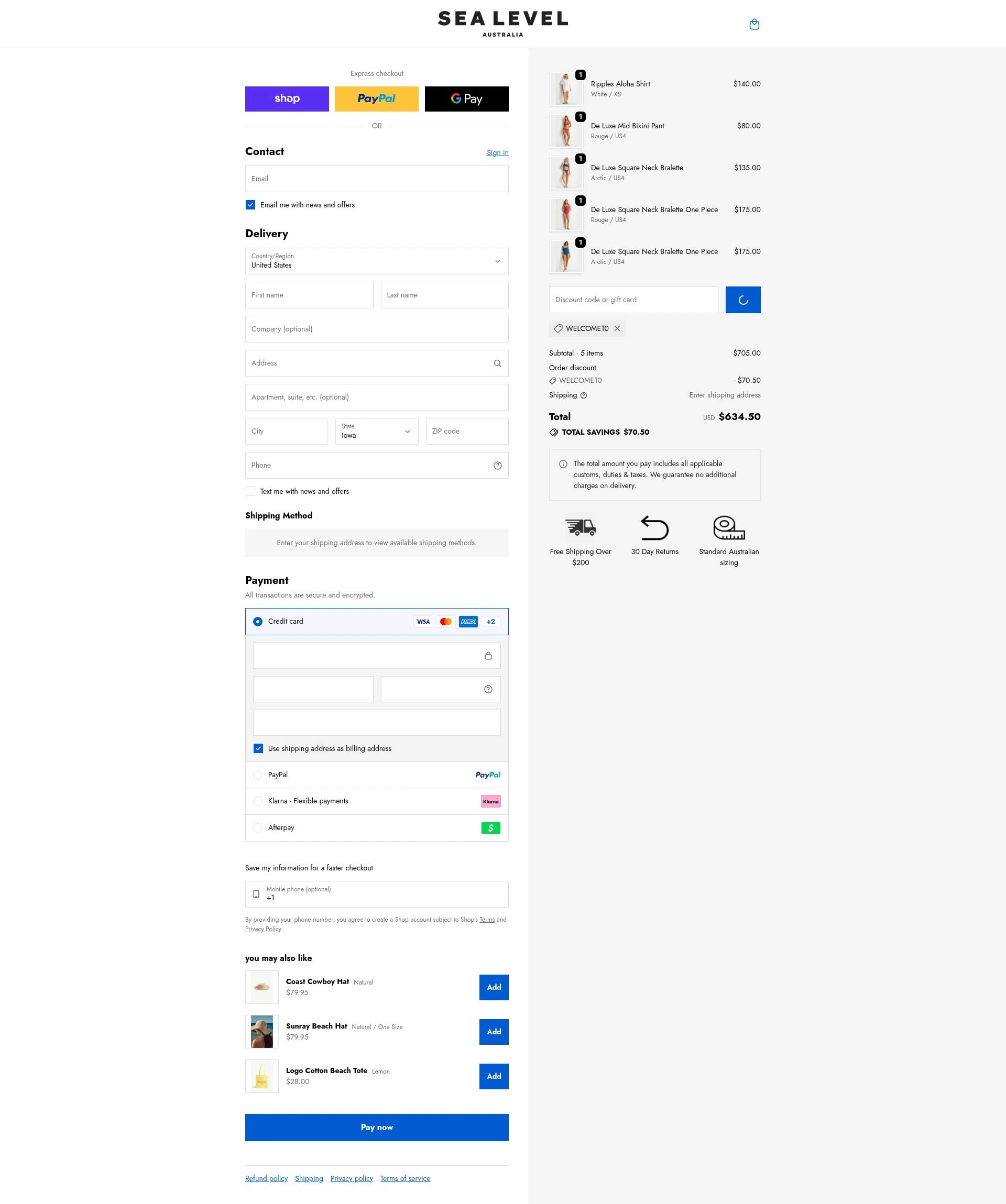 Sea Level Australia checkout page showing Sea Level Australia discount code box | Screenshot taken by SimplyCodes community member on Feb 19, 2026