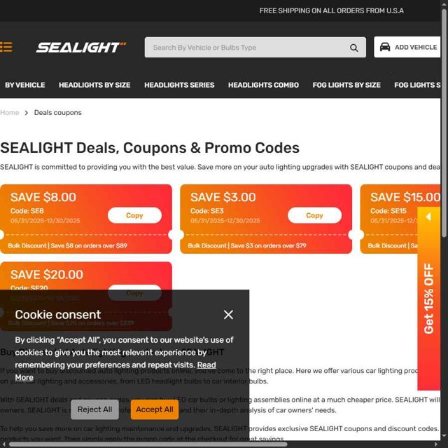 SEALIGHT checkout page showing SEALIGHT coupon code box | Screenshot taken by SimplyCodes community member on Aug 8, 2025