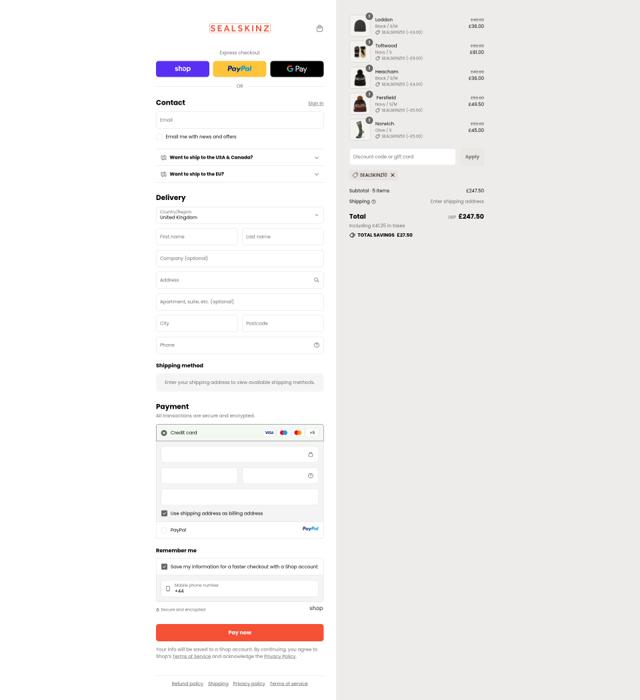 Sealskinz UK checkout page showing Sealskinz UK promo code box | Screenshot taken by SimplyCodes community member on Sep 16, 2025