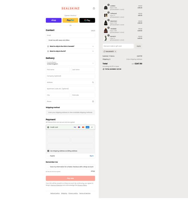 Sealskinz UK checkout page showing Sealskinz UK promo code box | Screenshot taken by SimplyCodes community member on Sep 8, 2025