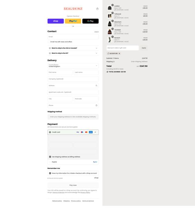 Sealskinz UK checkout page showing Sealskinz UK promo code box | Screenshot taken by SimplyCodes community member on Sep 8, 2025
