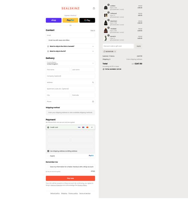 Sealskinz UK checkout page showing Sealskinz UK promo code box | Screenshot taken by SimplyCodes community member on Sep 16, 2025
