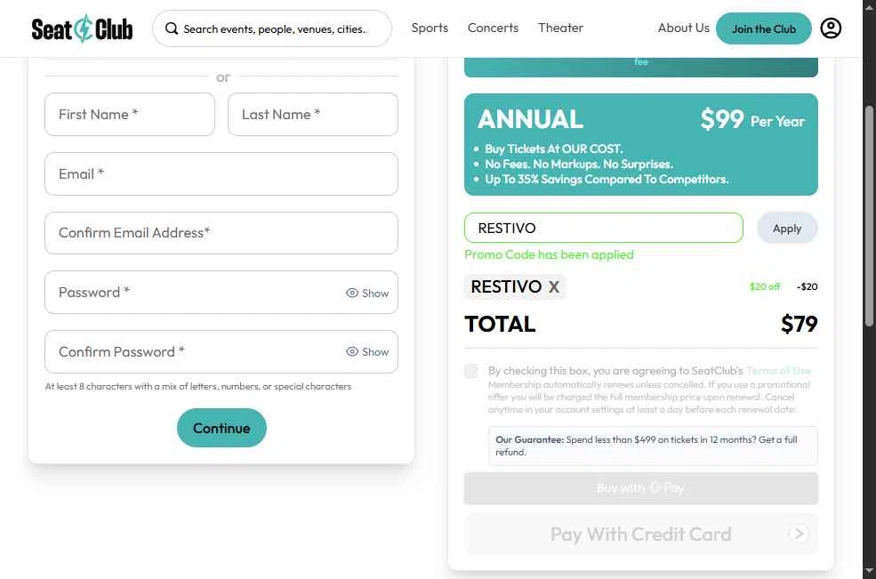 SeatClub checkout page showing SeatClub promo code box | Screenshot taken by SimplyCodes community member on Jan 27, 2026