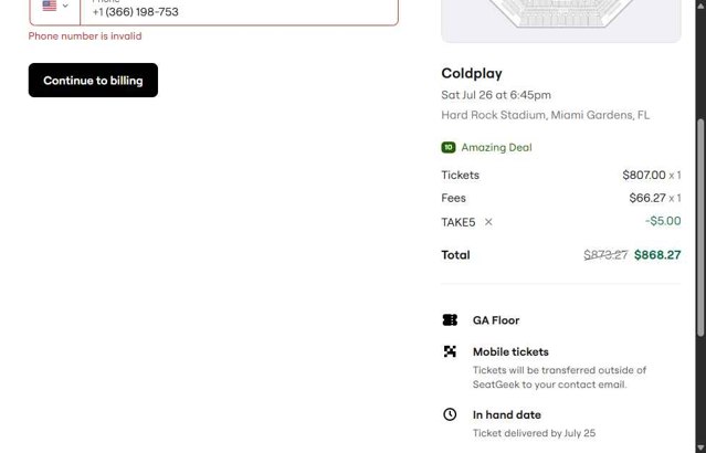 SeatGeek checkout page showing SeatGeek promo code box | Screenshot taken by SimplyCodes community member on Jun 11, 2025