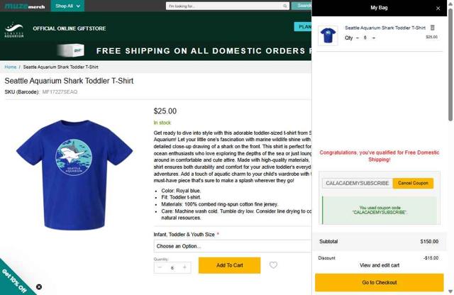 Seattle Aquarium checkout page showing Seattle Aquarium promo code box | Screenshot taken by SimplyCodes community member on Sep 5, 2025