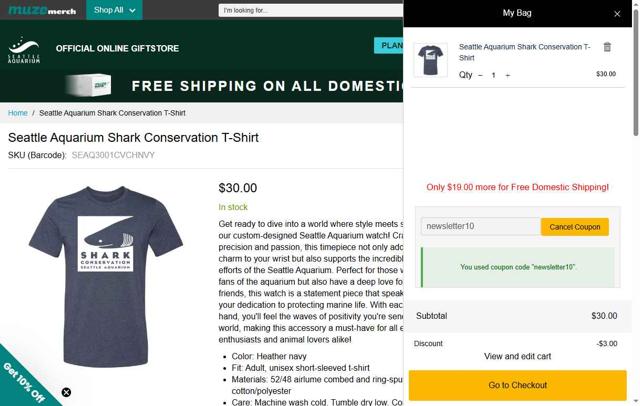 Seattle Aquarium checkout page showing Seattle Aquarium promo code box | Screenshot taken by SimplyCodes community member on Aug 13, 2025