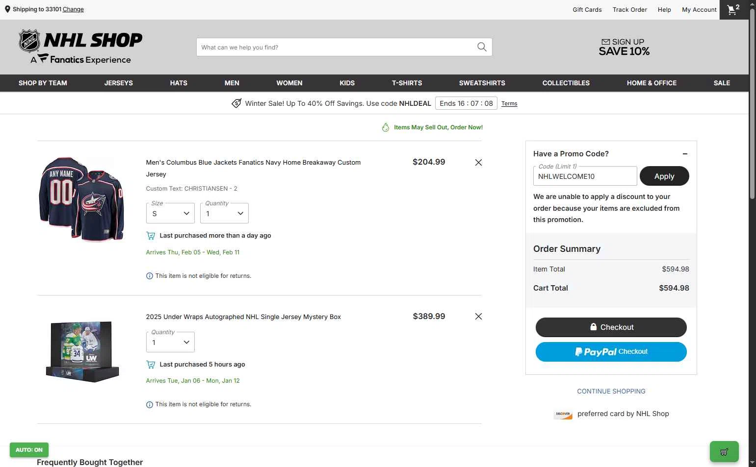 Seattle Kraken Shop checkout page showing Seattle Kraken Shop promo code box | Screenshot taken by SimplyCodes community member on Dec 31, 2025