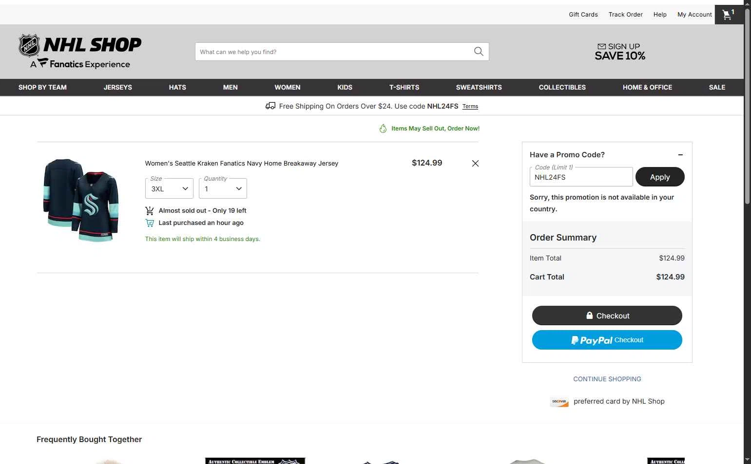 Seattle Kraken Shop checkout page showing Seattle Kraken Shop promo code box | Screenshot taken by SimplyCodes community member on Jan 11, 2026