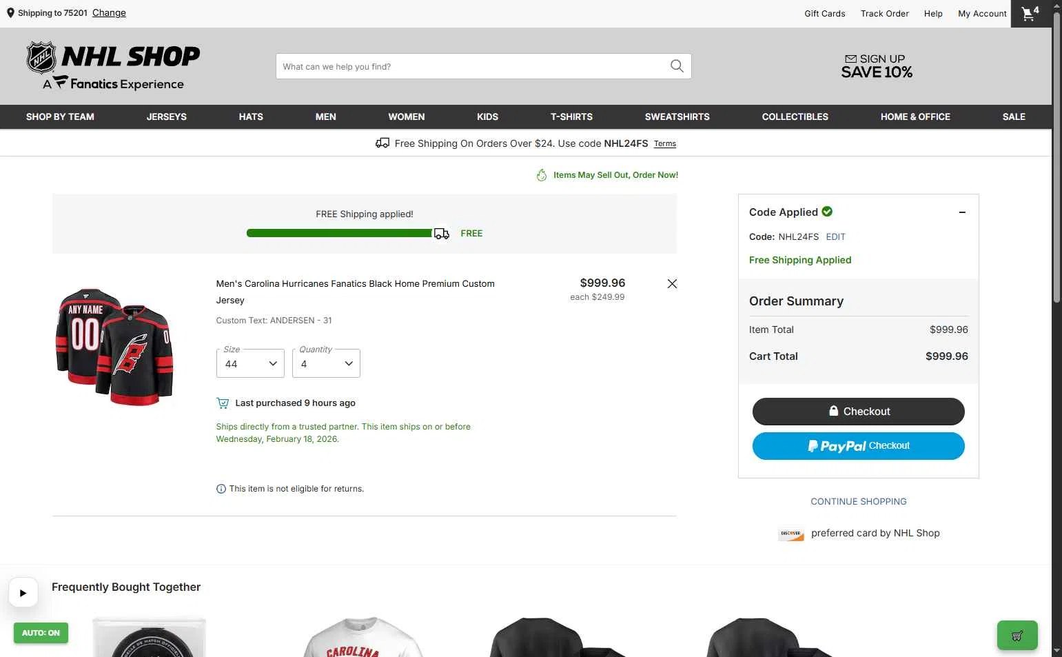 Seattle Kraken Shop checkout page showing Seattle Kraken Shop promo code box | Screenshot taken by SimplyCodes community member on Feb 4, 2026