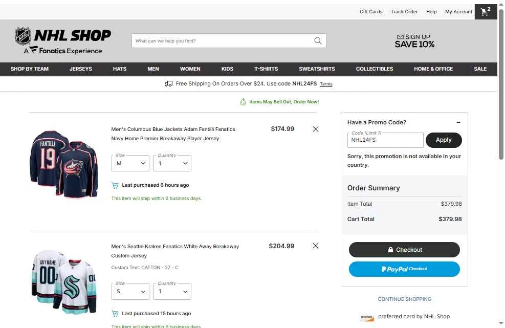 Seattle Kraken Shop checkout page showing Seattle Kraken Shop promo code box | Screenshot taken by SimplyCodes community member on Jan 25, 2026