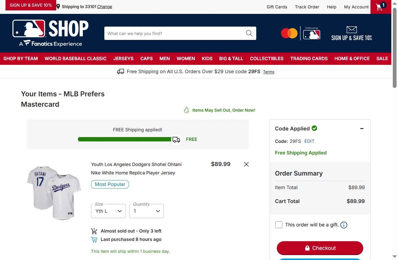 Seattle Mariners checkout page showing Seattle Mariners promo code box | Screenshot taken by SimplyCodes community member on Jan 19, 2026