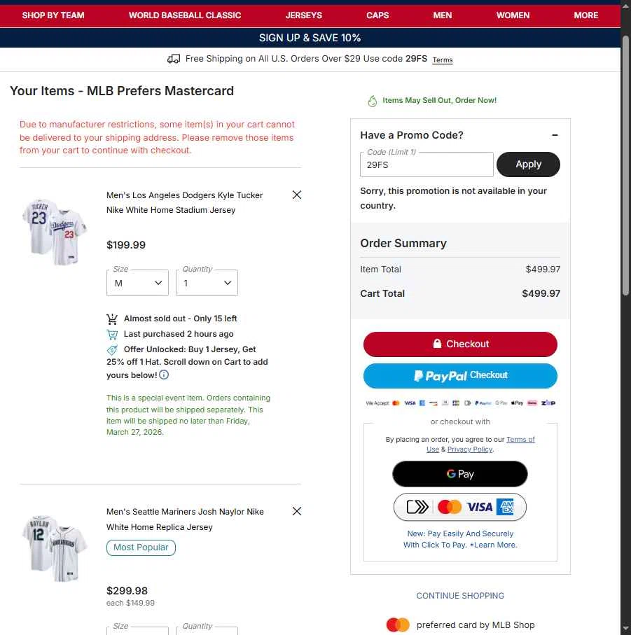 Seattle Mariners checkout page showing Seattle Mariners promo code box | Screenshot taken by SimplyCodes community member on Feb 6, 2026
